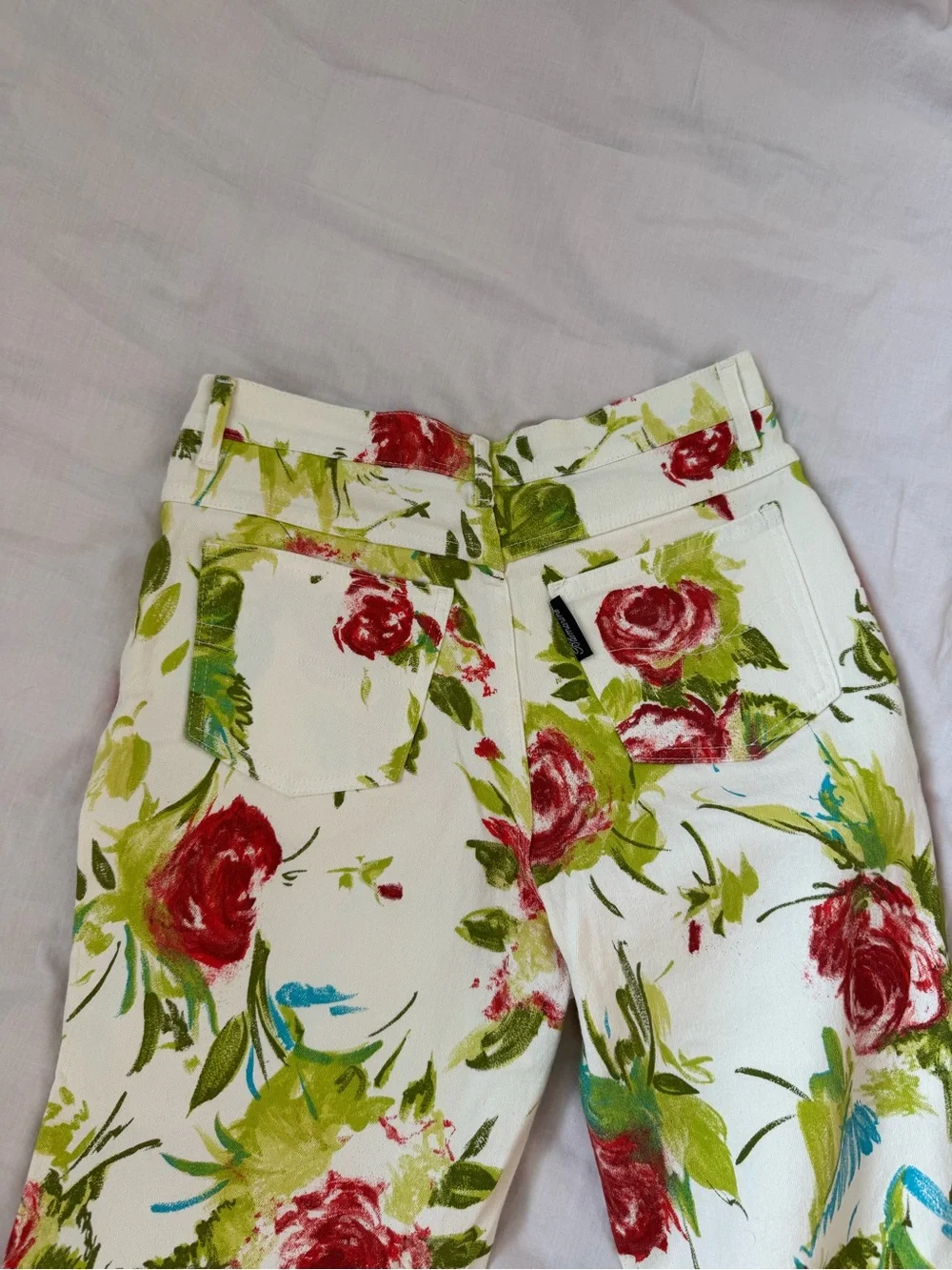 Rare Blumarine floral print straight leg denim jeans